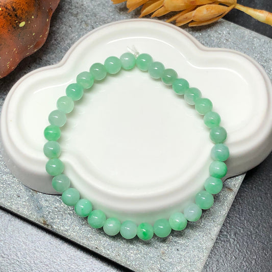 5.4 mm Grade A Icy Glutinous Green Float Flowers Jadeite Jade Round Bead Bracelet