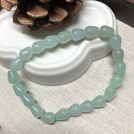 7 mm Grade A Icy Glutinous Tint Green Jadeite Jade Bead Bracelet 21 pcs.