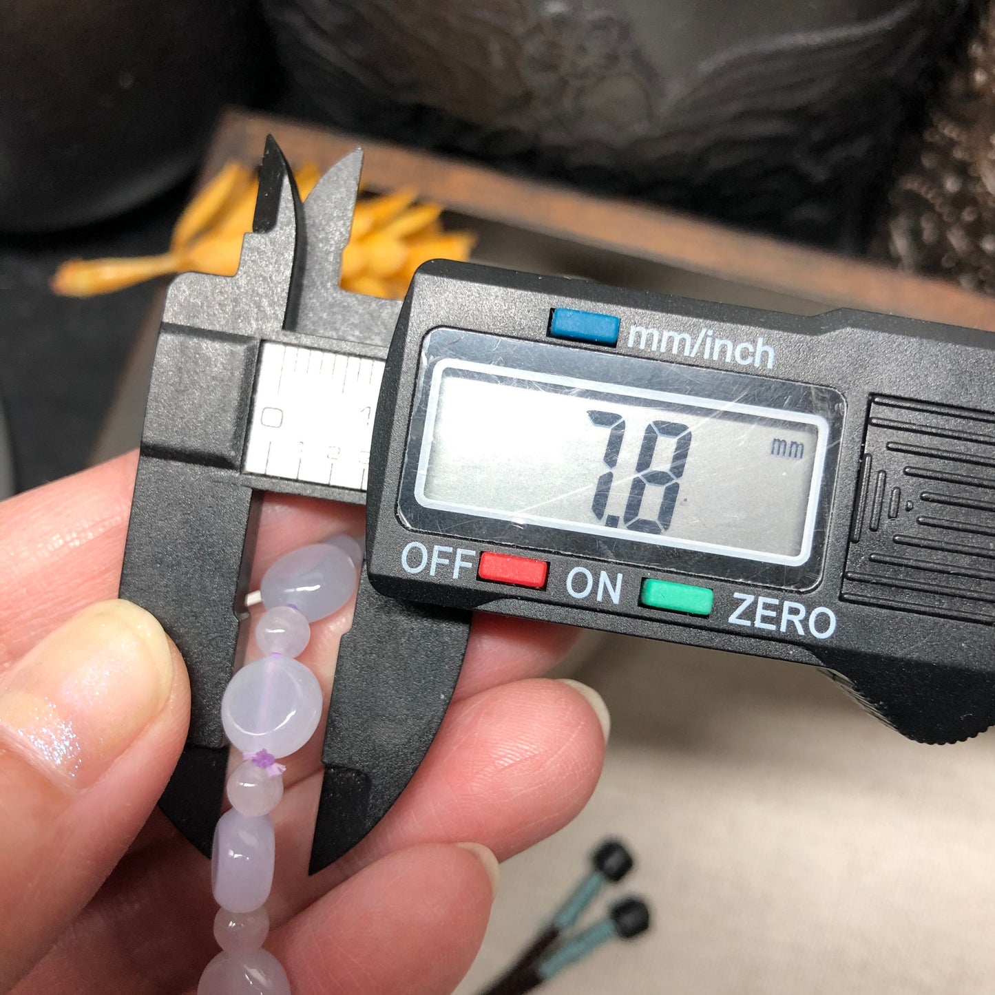 7.8 mm Grade A Icy Glutinous Lavender Flat Jadeite Jade Bead Bracelet 16 pcs.