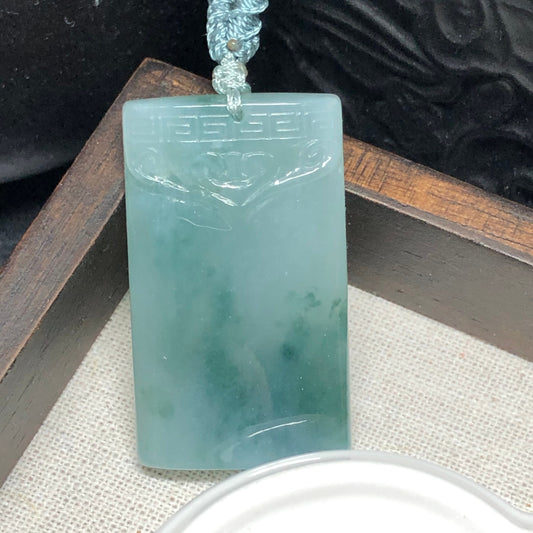 45.9 mm Certified Myanmar Grade A Green Blue Gradient Carved Ruyi Pendant Medallion