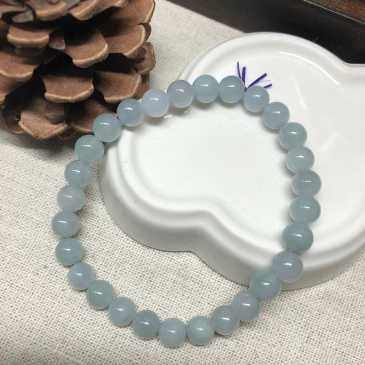 RESERVED: 6.6 mm Grade A Icy Glutinous Sky Blue Jadeite Jade Bead Bracelet 28 pcs.