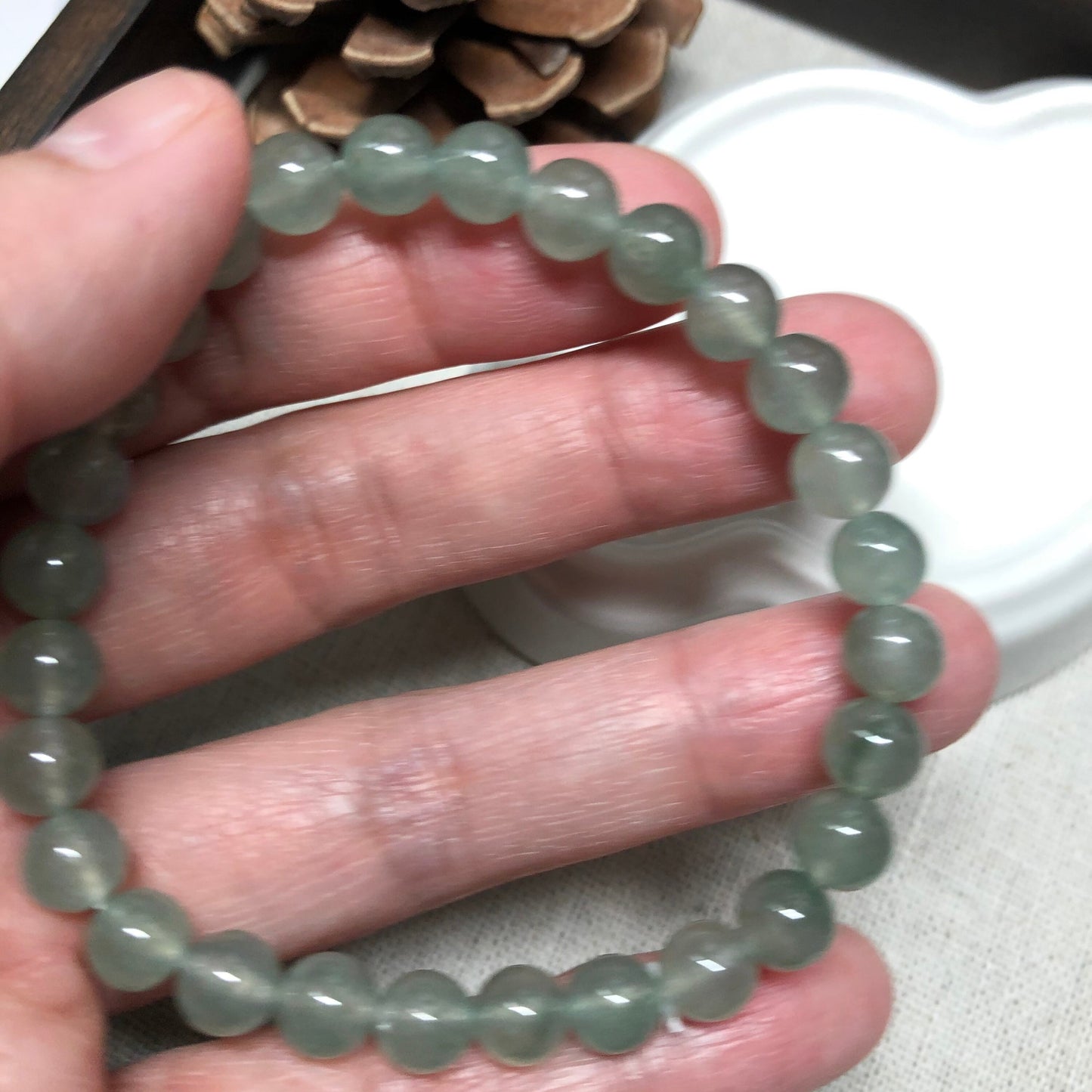 6.5 mm Grade A Icy Green Round Jadeite Jade Bead Bracelet 27 pcs.