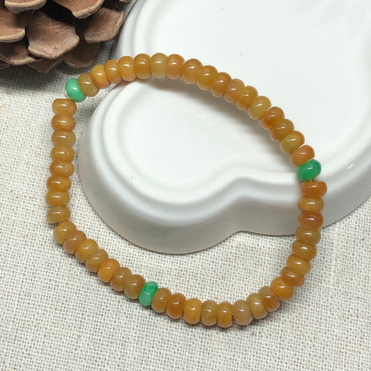 SOLD OUT: 5.4 mm Grade A Yellow Brown Flat Bead Round Jadeite Jade Bead Bracelet 50 pcs.