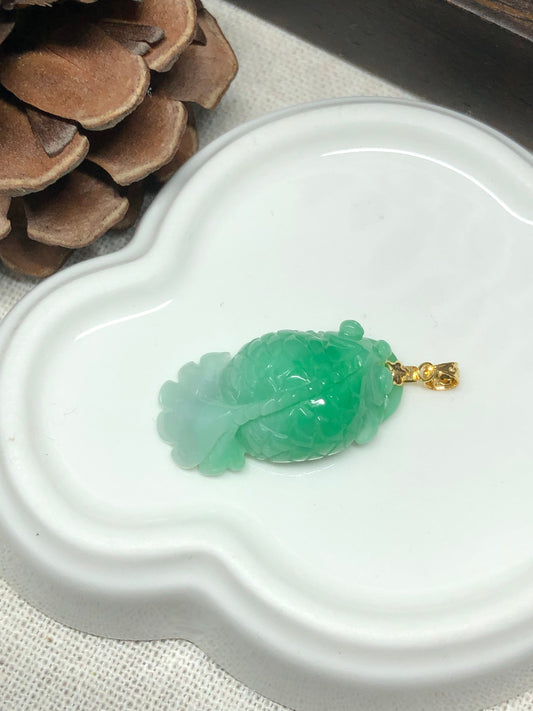 Certified Myanmar Jadeite Jade Yang Green Gradient Fish Carved Pendant - Unique Design