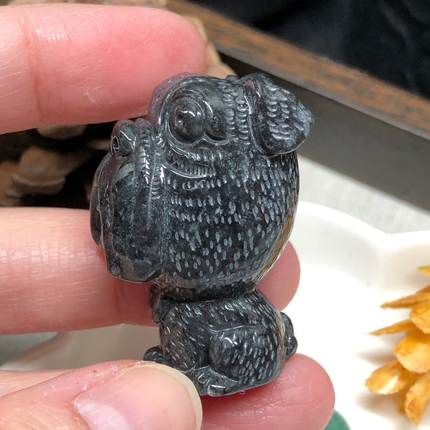 36.2 mm Certified Myanmar Grade A Jadeite Icy Wuji Grey Dog Keychain or Pendant Display Figurine