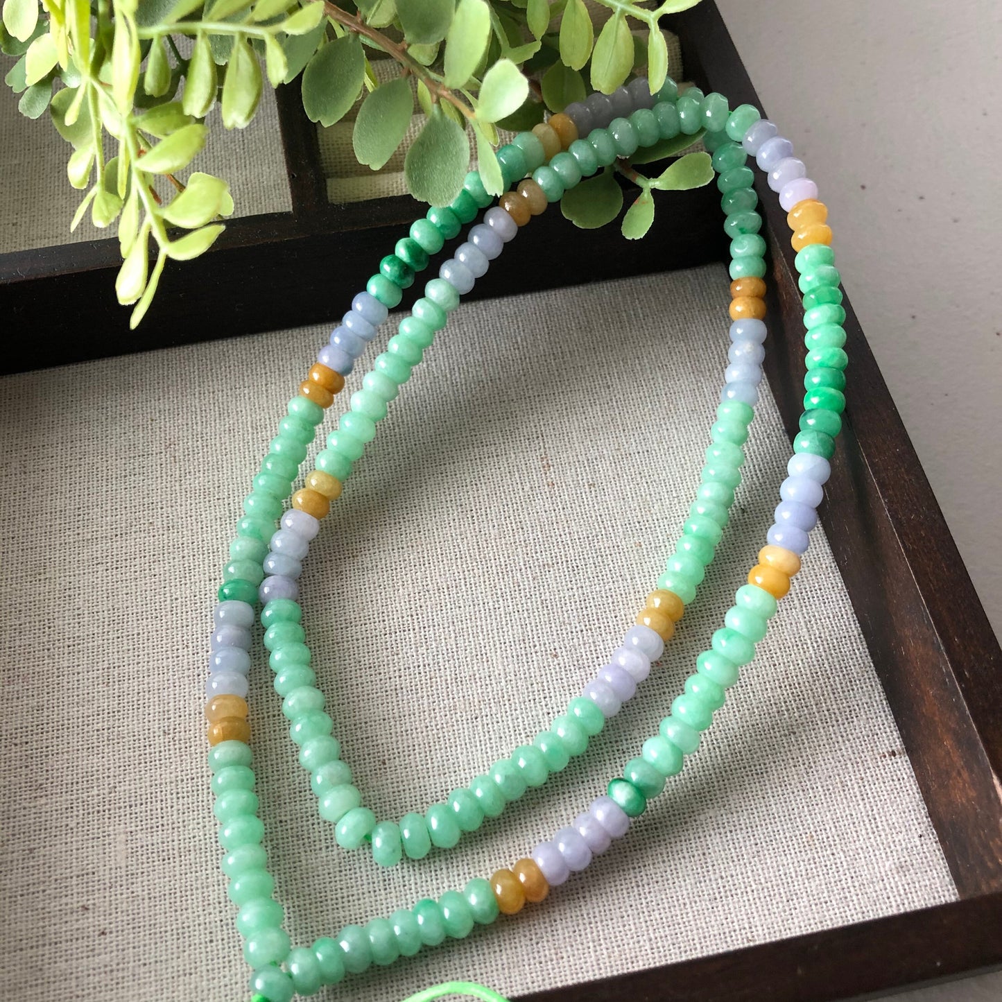 6.7 mm Grade A Icy Glutinous Asst Green Lavender Yellow Brown Jadeite Jade Flat Bead Bracelet