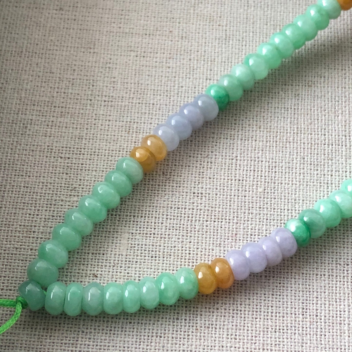 6.7 mm Grade A Icy Glutinous Asst Green Lavender Yellow Brown Jadeite Jade Flat Bead Bracelet