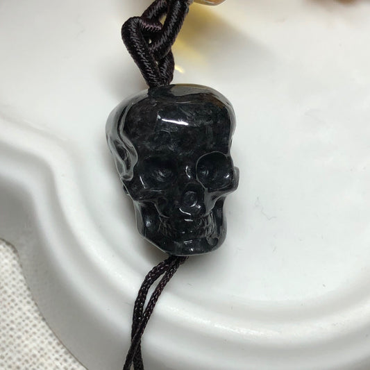 SALE: Grade A Jadeite Jade Cared Skeleton Skull Head Halloween Keychain Pendant Charm