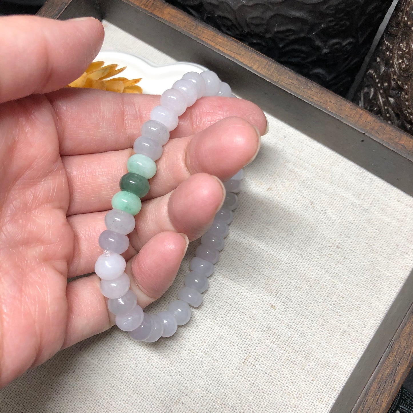 8 mm Grade A Icy Glutinous Lavender Assorted Jadeite Jade Bead Bracelet 35 pcs.