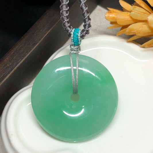 32.7 mm Certified Myanmar Grade A Moist Icy Green Peace Donut with neck rope tie