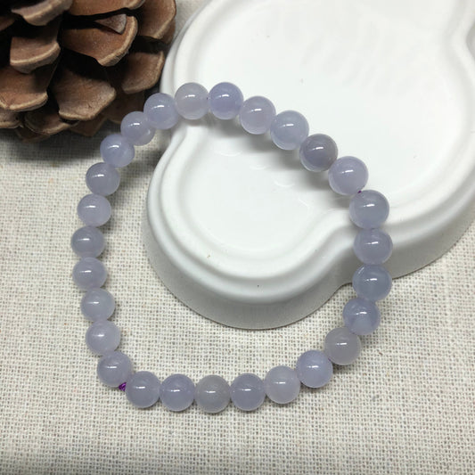 RESERVED 6.5 mm Grade A Icy Glutinous Lavender Round Jadeite Jade Bead Bracelet 27 pcs.