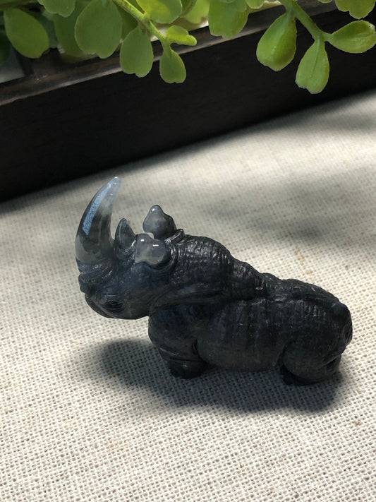 41.8mm Certified Myanmar Grade A Jadeite Icy Wuji Carved Rhinoceros Keychain or Pendant Display Figurine