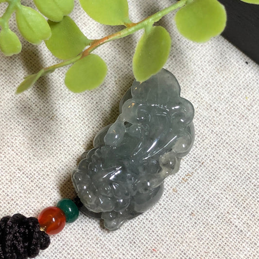 36mm Certified Myanmar Grade A Jadeite Green Wuji Carved Pixiu Keychain or Pendant Display Figurine