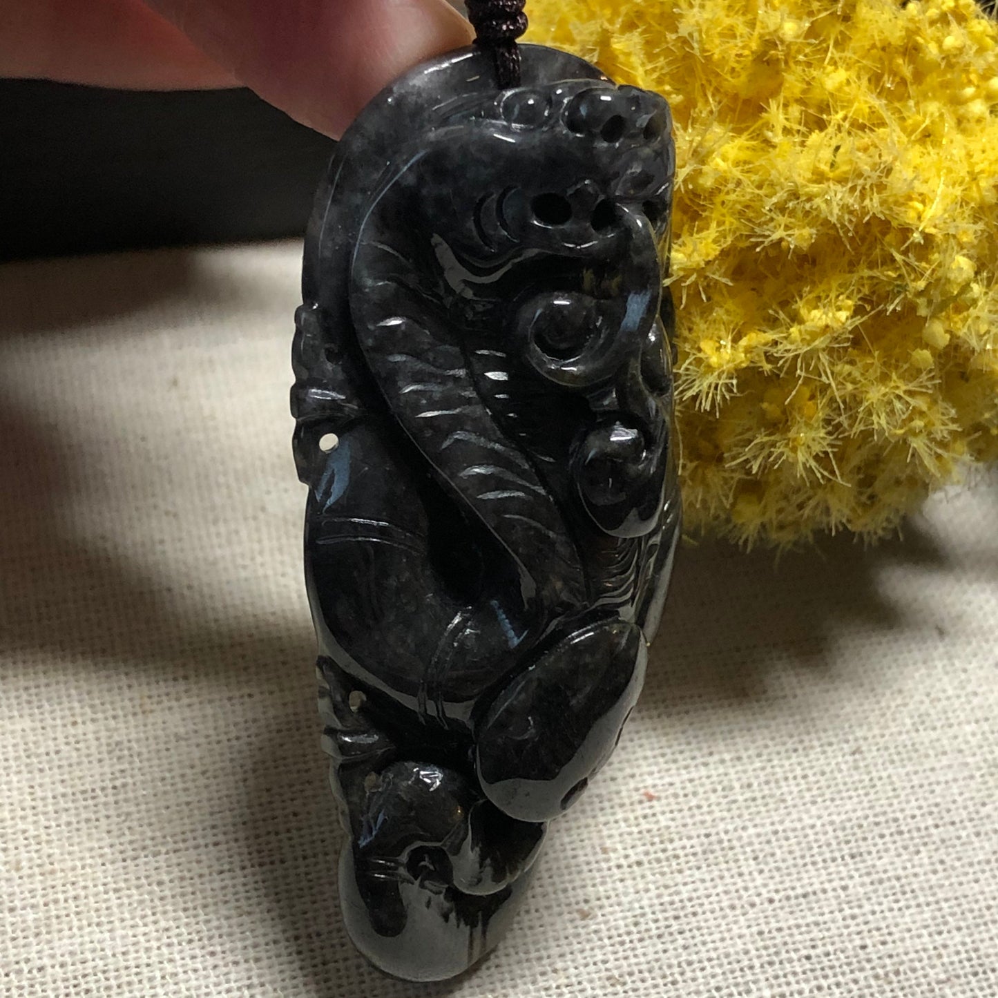 61.6mm Jadeite Jade Wuji Carved Snake Keychain or Pendant Display Figurine Grade A Certified