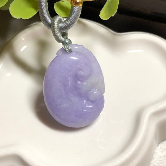 SALE 26.6 mm Certified Grade A Carved Lavender Ruyi Pendant W Neck Rope Tie