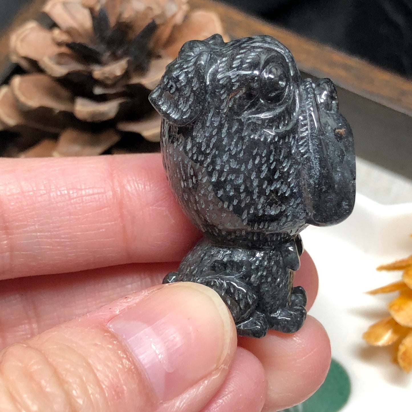 36.2 mm Certified Myanmar Grade A Jadeite Icy Wuji Grey Dog Keychain or Pendant Display Figurine