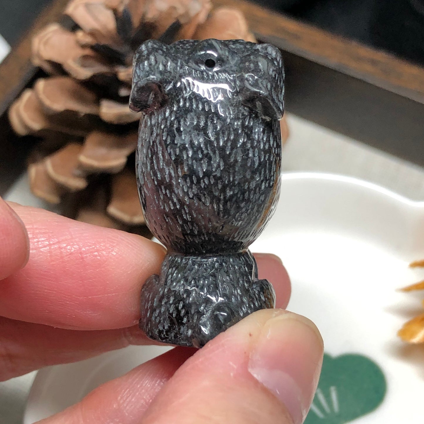 36.2 mm Certified Myanmar Grade A Jadeite Icy Wuji Grey Dog Keychain or Pendant Display Figurine