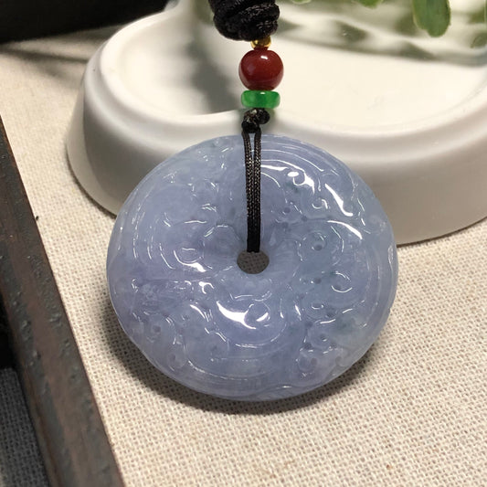 SALE 39.7 mm Certified Myanmar Grade A Lavender Asian Carved Peace Donut Pendant NEW