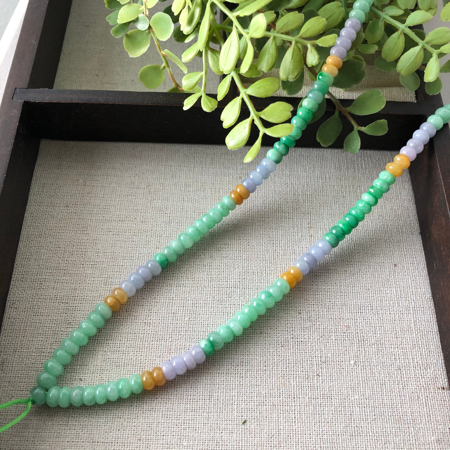 6.7 mm Grade A Icy Glutinous Asst Green Lavender Yellow Brown Jadeite Jade Flat Bead Bracelet