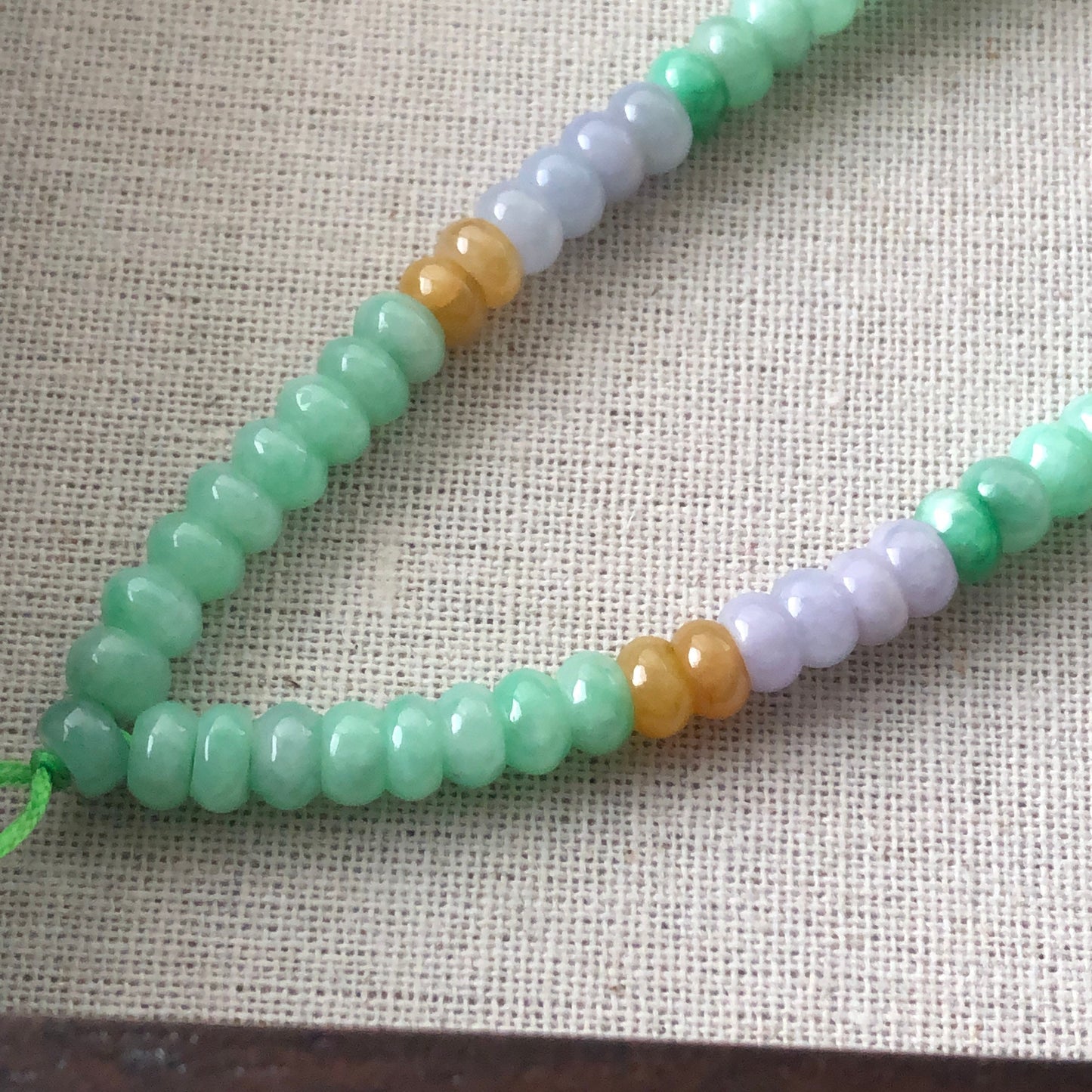 6.7 mm Grade A Icy Glutinous Asst Green Lavender Yellow Brown Jadeite Jade Flat Bead Bracelet