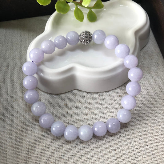 Reserved: 8 mm Grade A Lavender Jadeite Jade Bead Bracelet 22pcs.