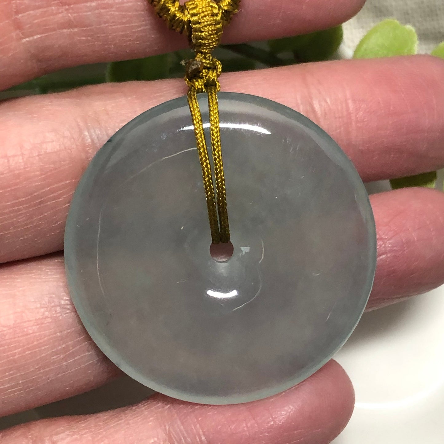 35.8 mm Certified Grade A Icy Sky Blue Jadeite Jade Peace Donut Pendant