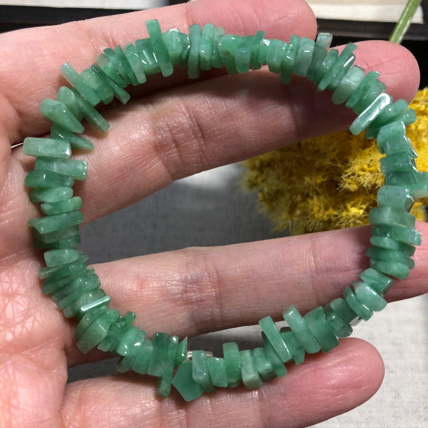 8mm Grade A Icy Translucent Icy Green Asst Diced Cut Shape Jade Jadeite Bracelet