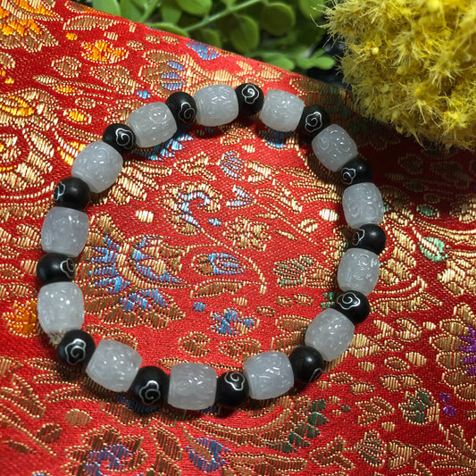 7.4 mm Grade A Icy Blue Jadeite Jade Bead Bracelet 12 pcs. Expandable. One size.