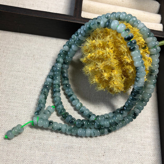 5.8 mm Grade A Icy Glutinous Green Float Flowers Jadeite Jade Flat Bead Bracelet