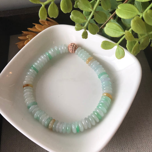 6.2 mm Grade A Assorted Icy Green Yellow Jadeite Jade Mini Peace Donut Bracelet