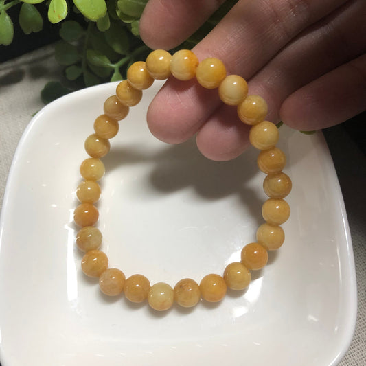 7.0 mm Grade A Earthy Vibrant Yellow Brown Jadeite Jade Bead Bracelet 27 pcs