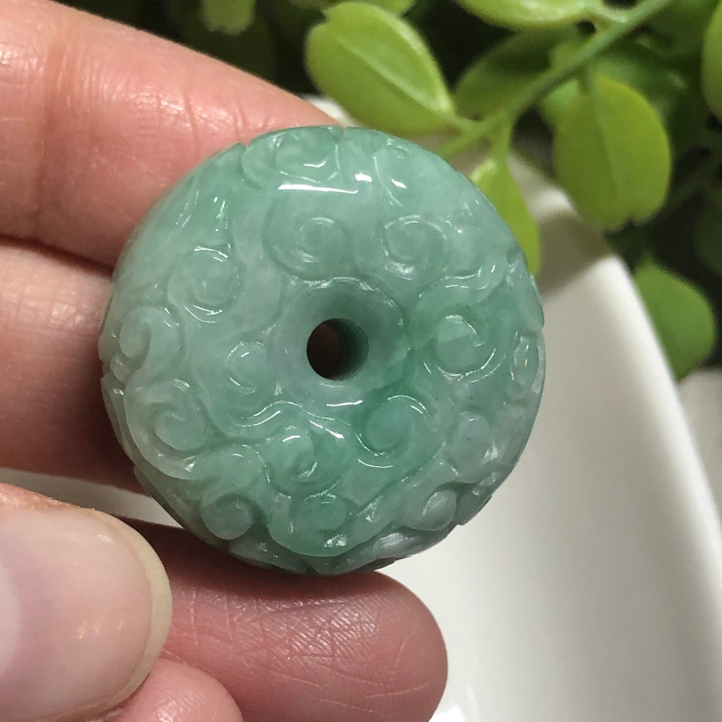 27mm Certified Grade A Jadeite Jade Carved Green Barrel Pendant
