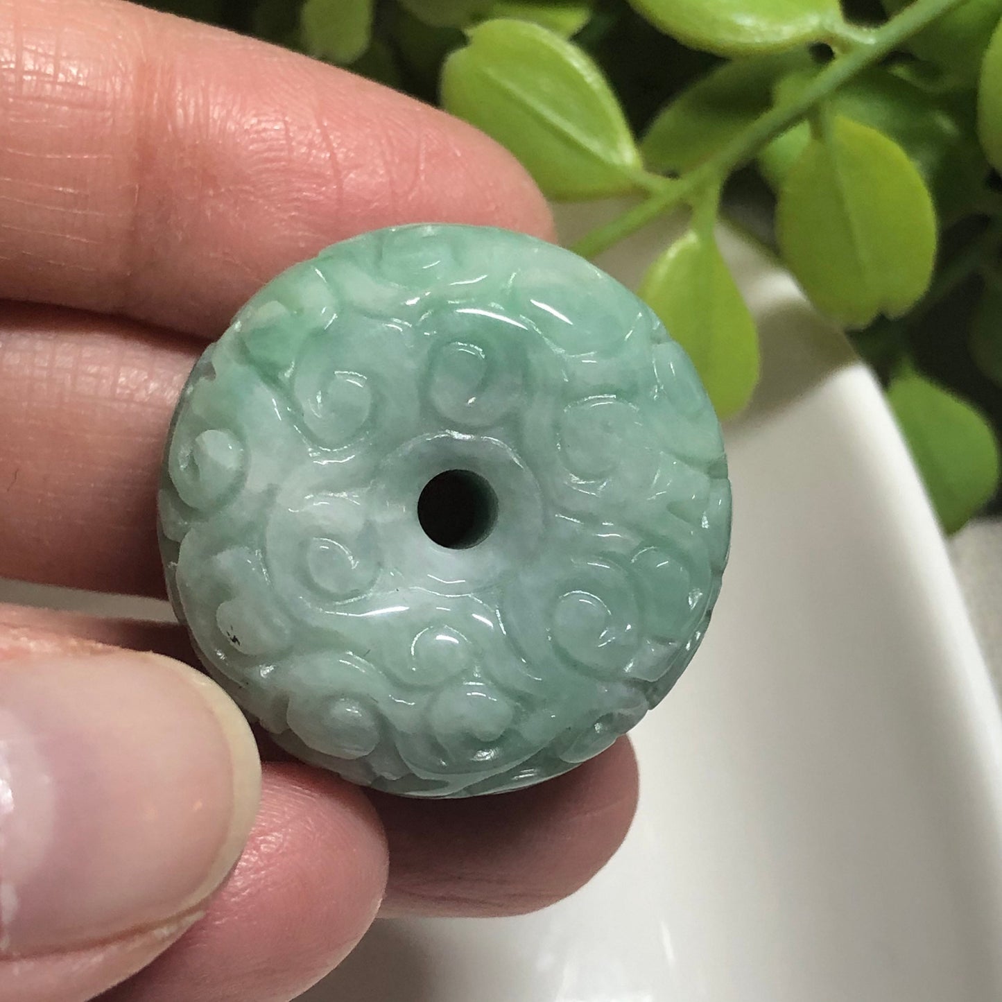 27mm Certified Grade A Jadeite Jade Carved Green Barrel Pendant