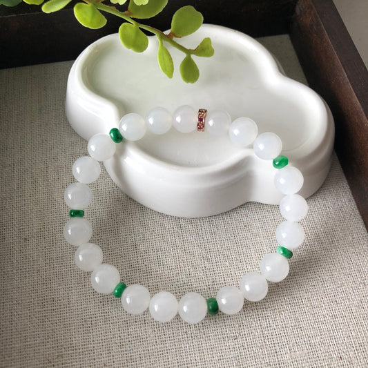 8 mm Grade A Icy Jadeite Jade Bead Bracelet 22pcs.