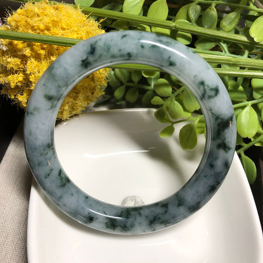 55.6 mm Grade A Myanmar Green Moss Round Shaped Jadeite Jade Bangle RARE
