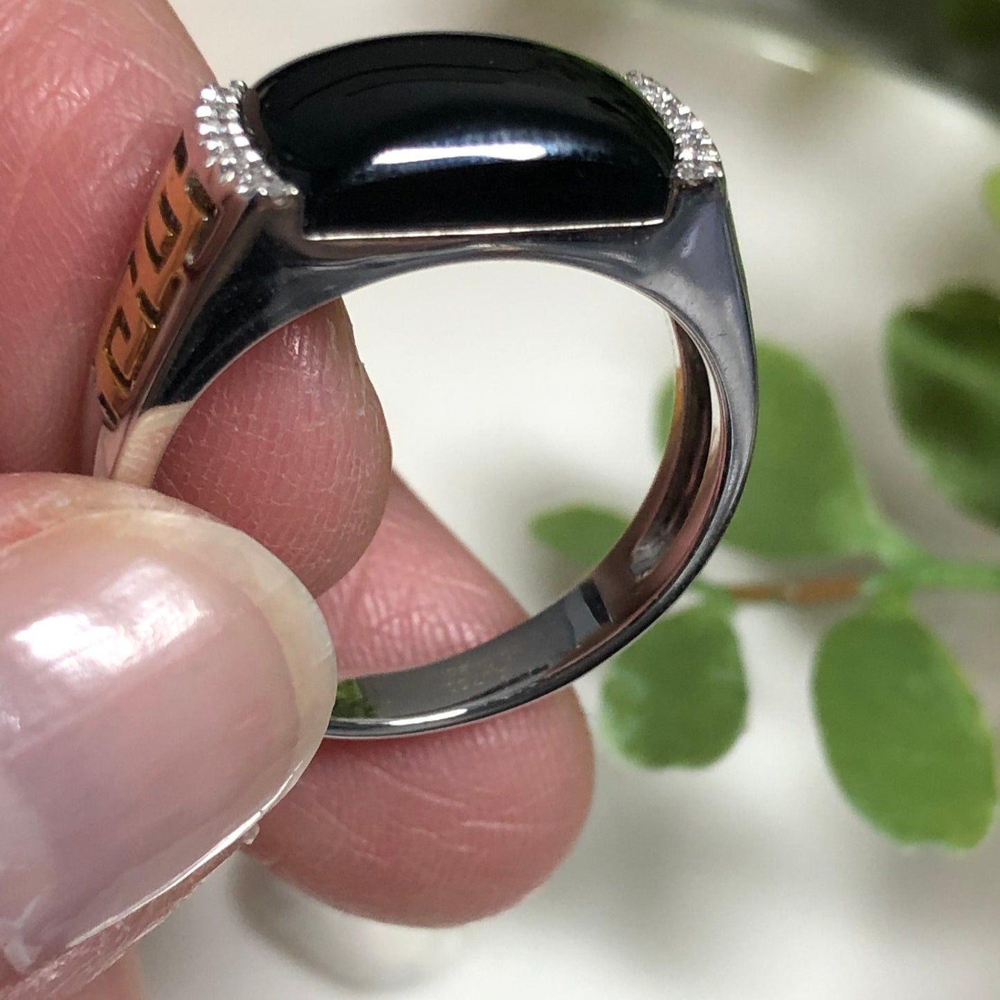 NEW Certified Grade A Omphacite Black Green Jadeite Jade Ring 18K White Gold