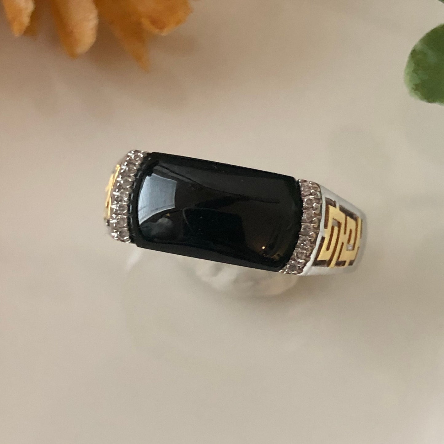 NEW Certified Grade A Omphacite Black Green Jadeite Jade Ring 18K White Gold