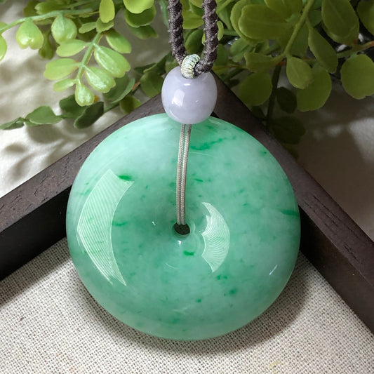 53.8mm Grade A Huge Yang Green Jadeite Jade Peace Donut Pendant Purple Barrow #FG1188