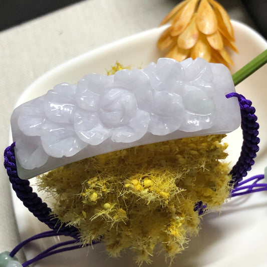 51.6mm Grade A Lavender carved floral Jadeite Jade Bracelet