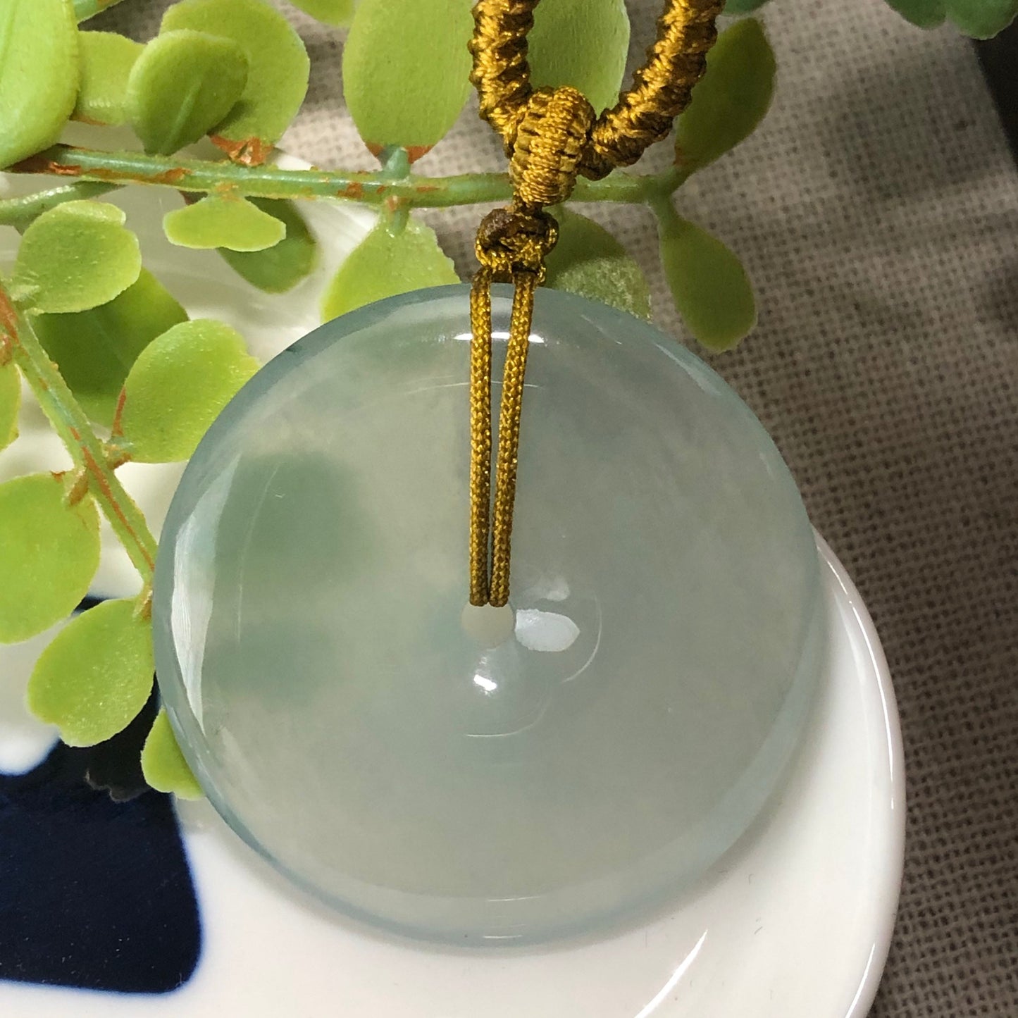 35.8 mm Certified Grade A Icy Sky Blue Jadeite Jade Peace Donut Pendant