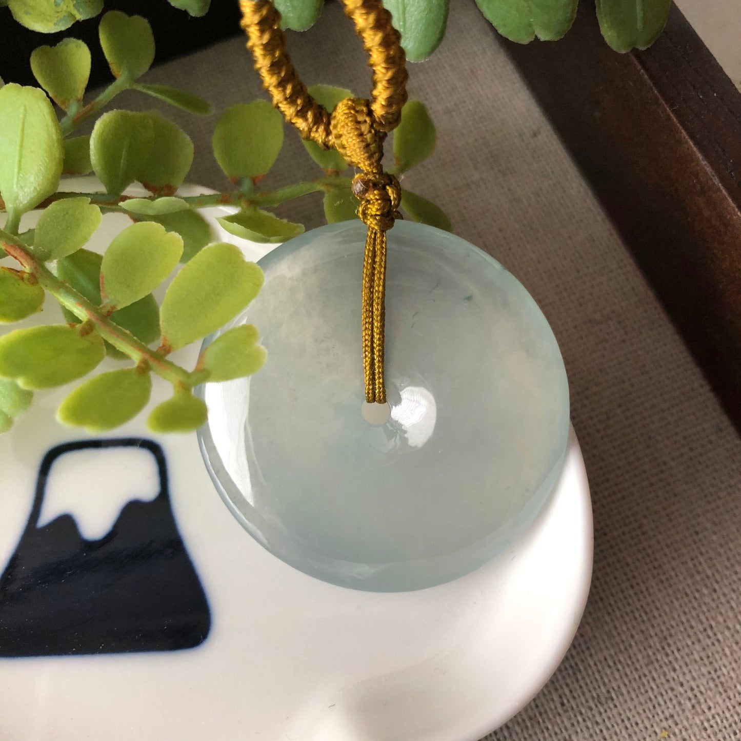 35.8 mm Certified Grade A Icy Sky Blue Jadeite Jade Peace Donut Pendant