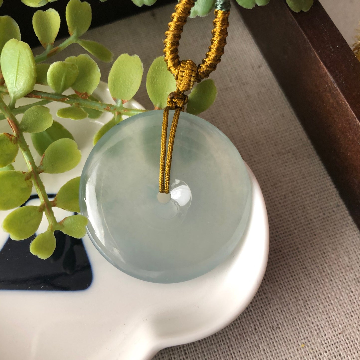 35.8 mm Certified Grade A Icy Sky Blue Jadeite Jade Peace Donut Pendant