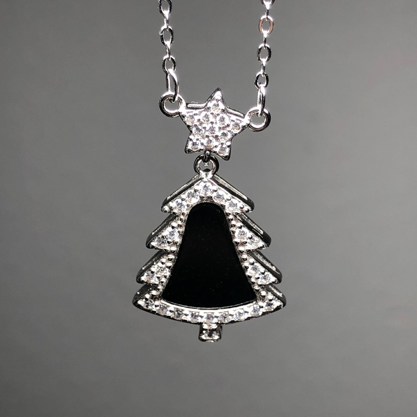 Myanmar Grade A Omphacite Black Jadeite Jade Tree Bell  Pendant 925 Sterling Silver Necklace