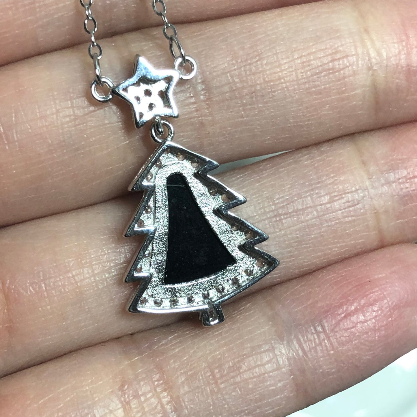 Myanmar Grade A Omphacite Black Jadeite Jade Tree Bell  Pendant 925 Sterling Silver Necklace