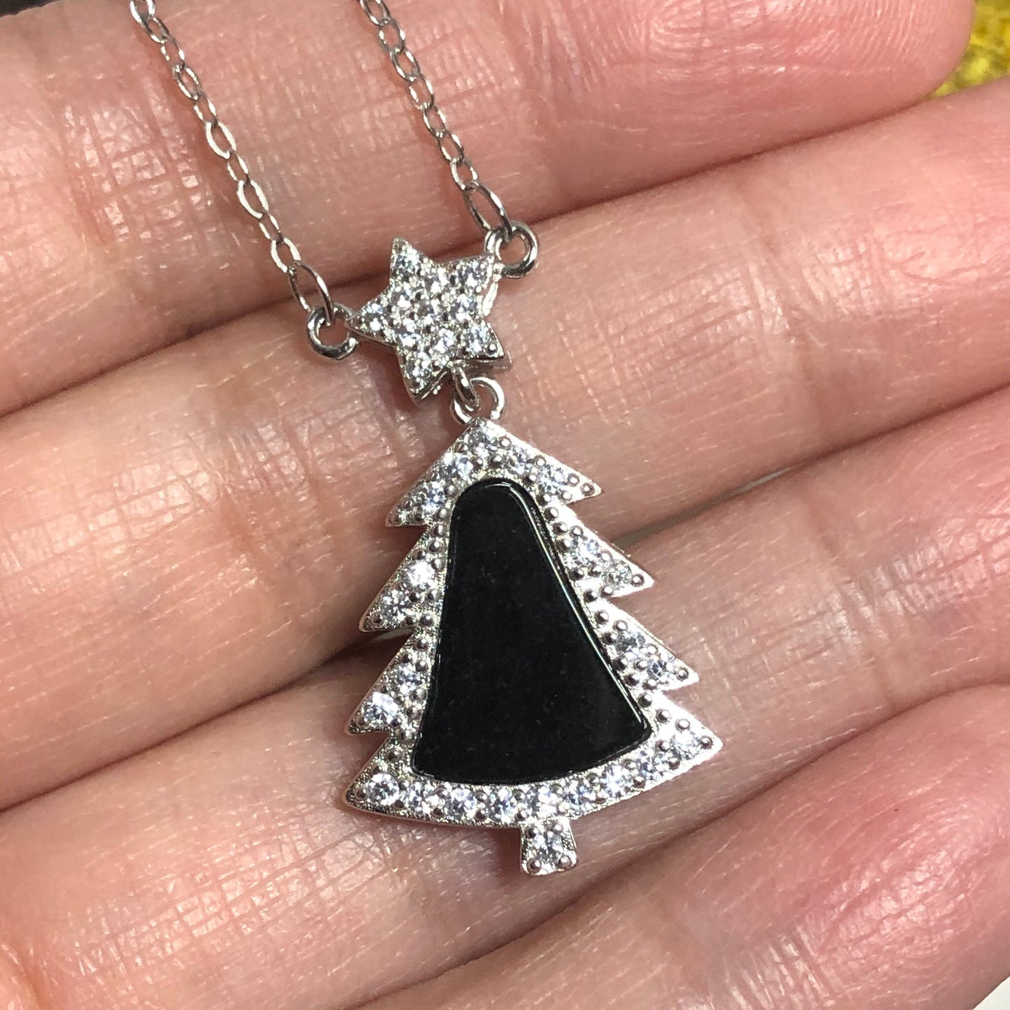 Myanmar Grade A Omphacite Black Jadeite Jade Tree Bell  Pendant 925 Sterling Silver Necklace