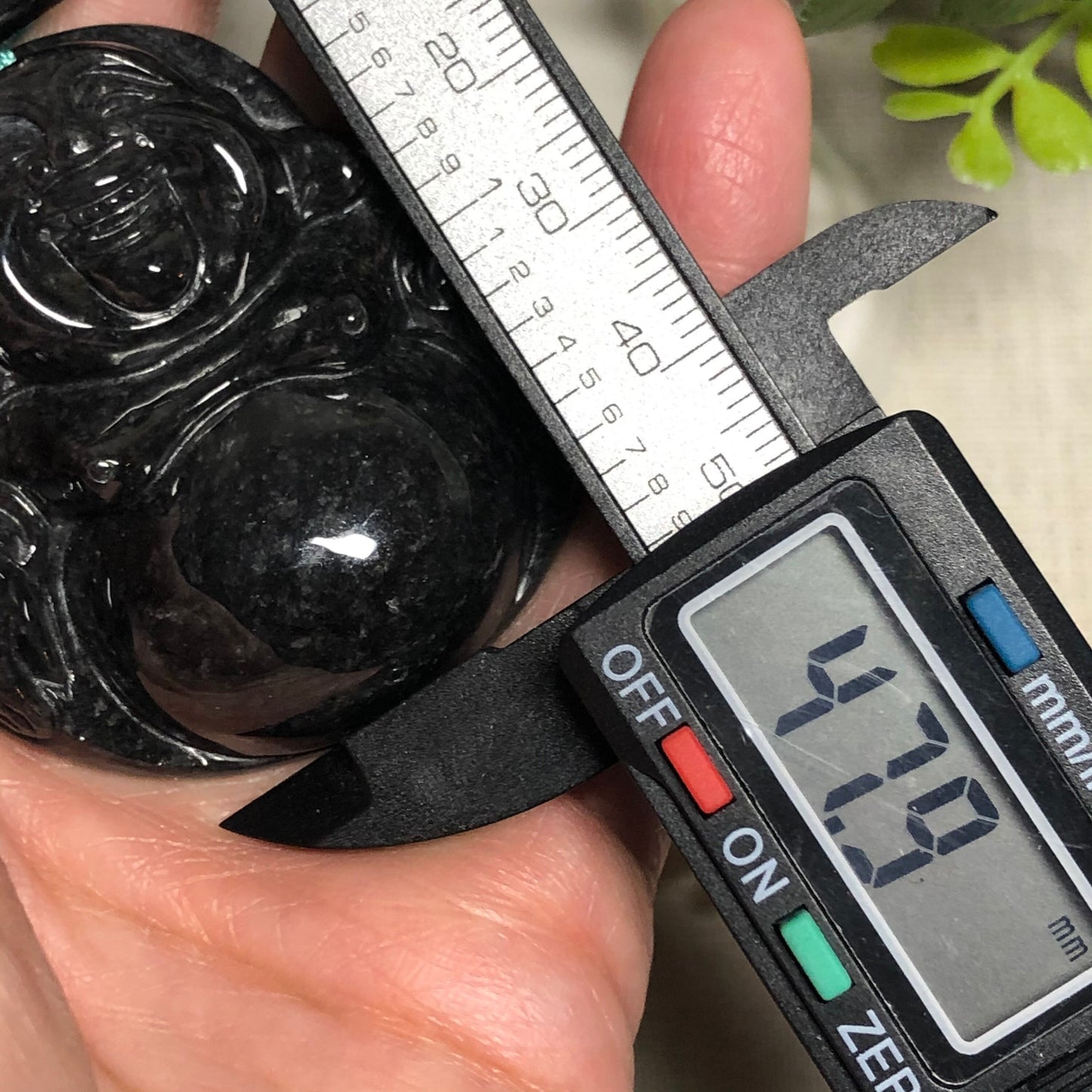 47.9mm Grade A  Big Wuji Black Jadeite Jade Carved Buddha Pendant W Rope Tie Necklace