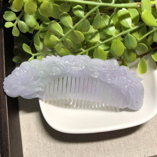 97.6 mm Certified Myanmar Grade A Lavender Asian Carved Comb Display Collection NEW
