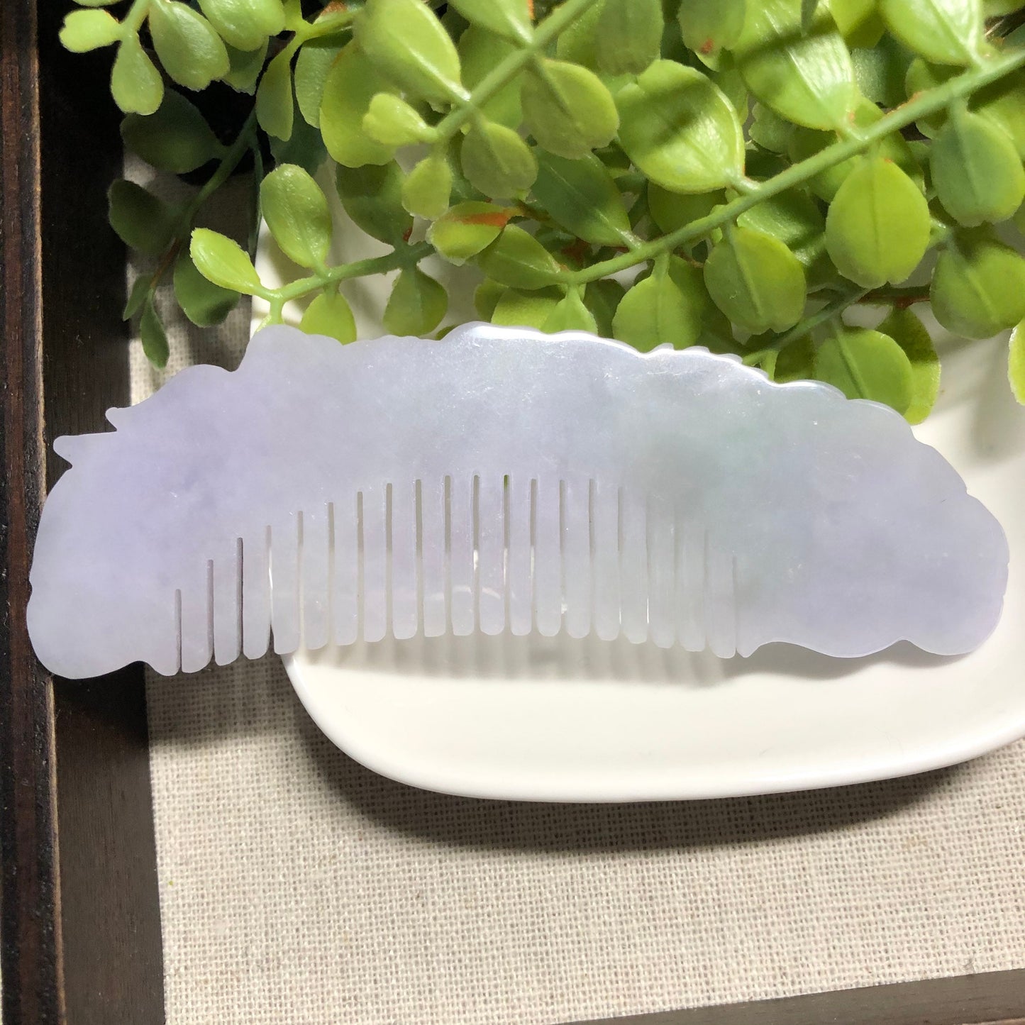 97.6 mm Certified Myanmar Grade A Lavender Asian Carved Comb Display Collection NEW