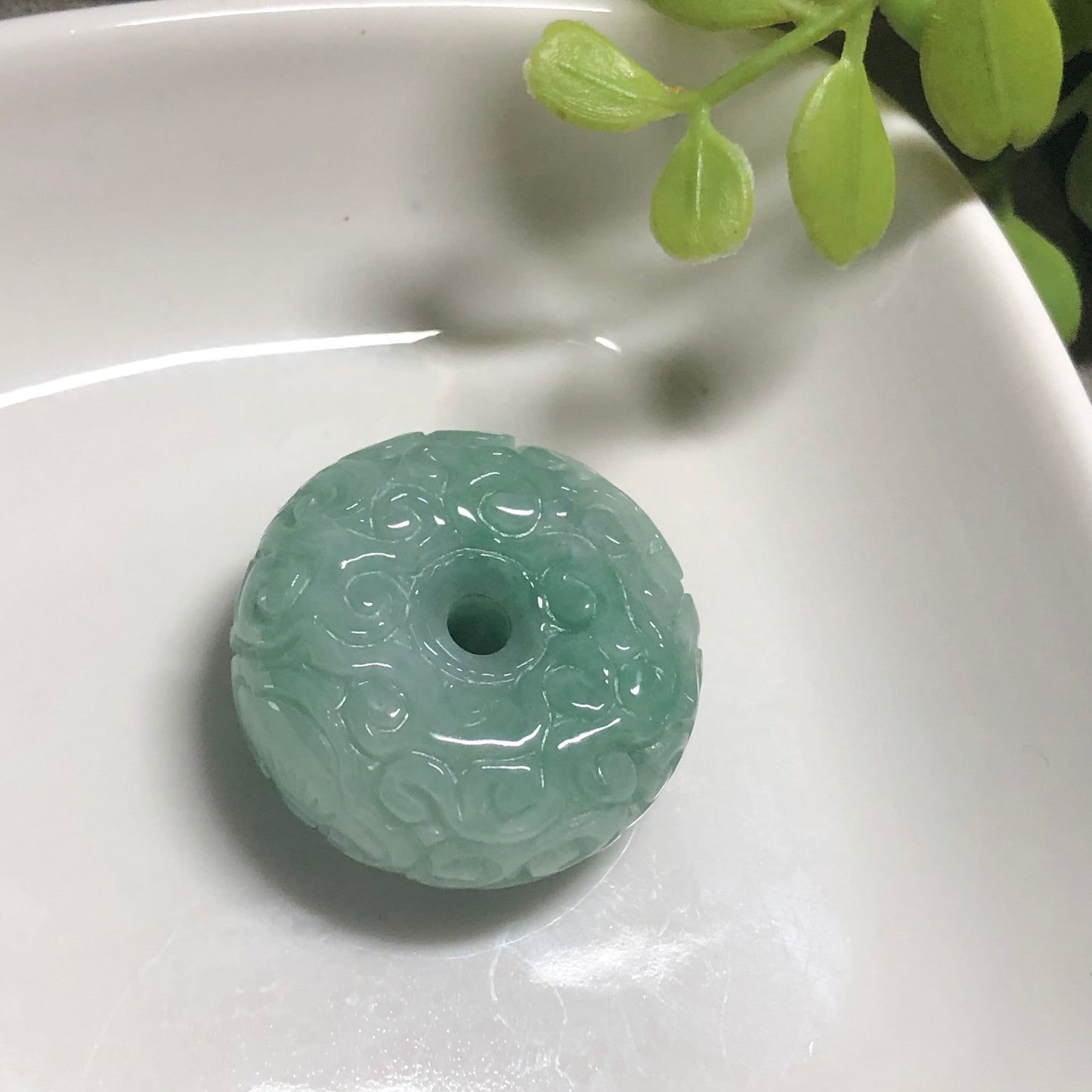 27mm Certified Grade A Jadeite Jade Carved Green Barrel Pendant