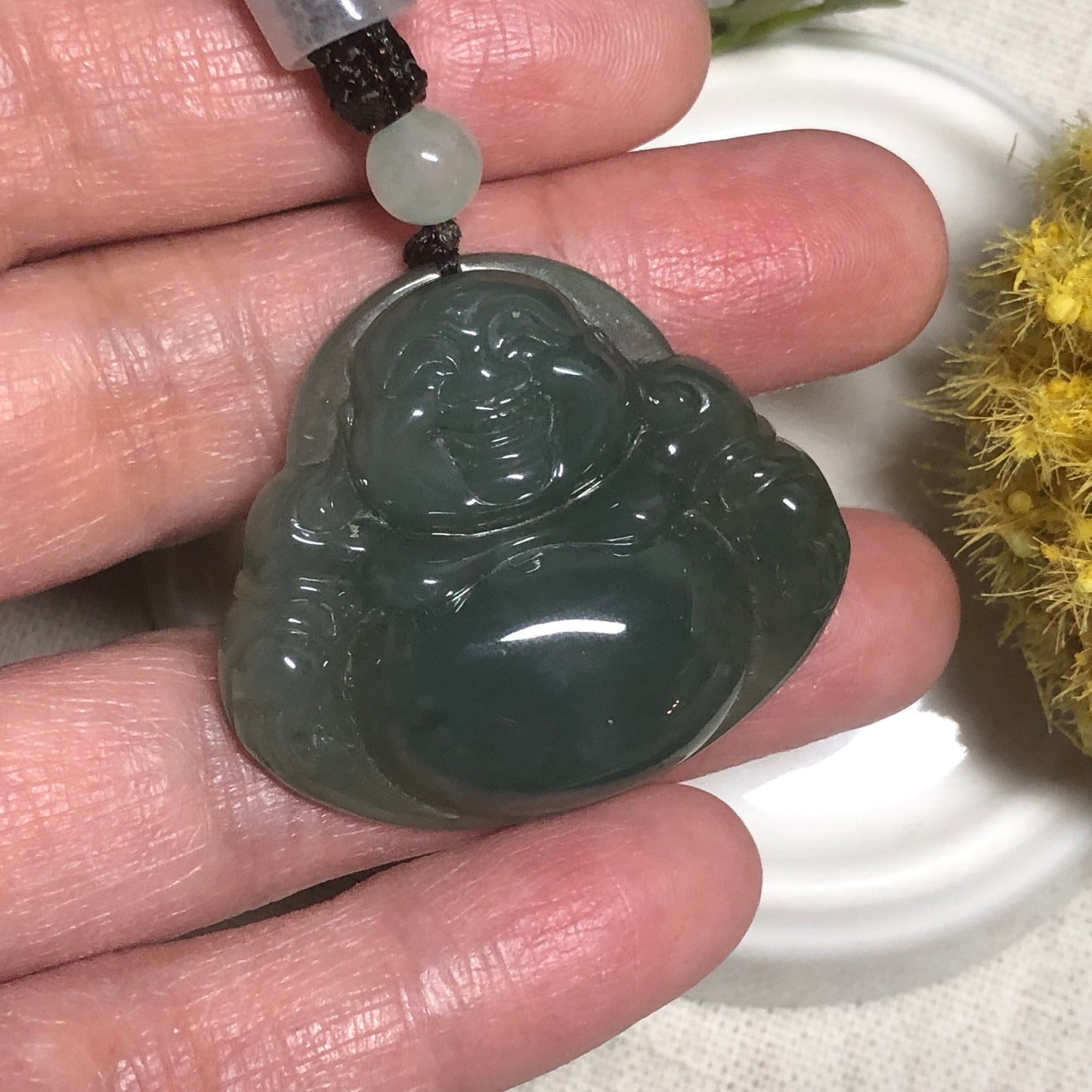 30.8 mm Carved Grade A Green Buddha Jade Jadeite Pendant